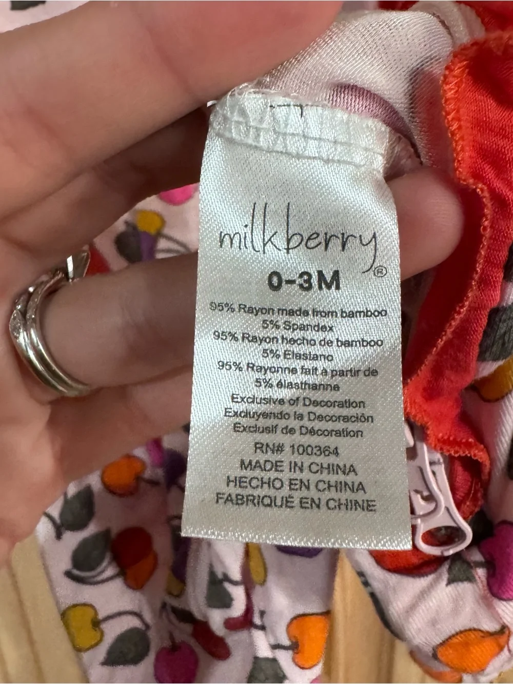Milkberry Bamboo Fruit Cherry-Print Footed Pajama One-Piece Ruffle 0-3 months